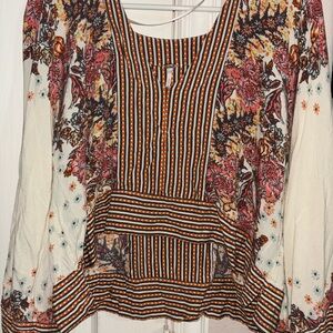 Free People  Multicolor Floral Stripe Blouse